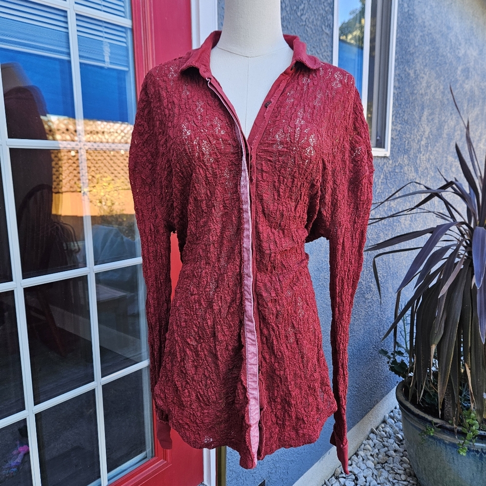 Free People  Lace Button-Up Blouse